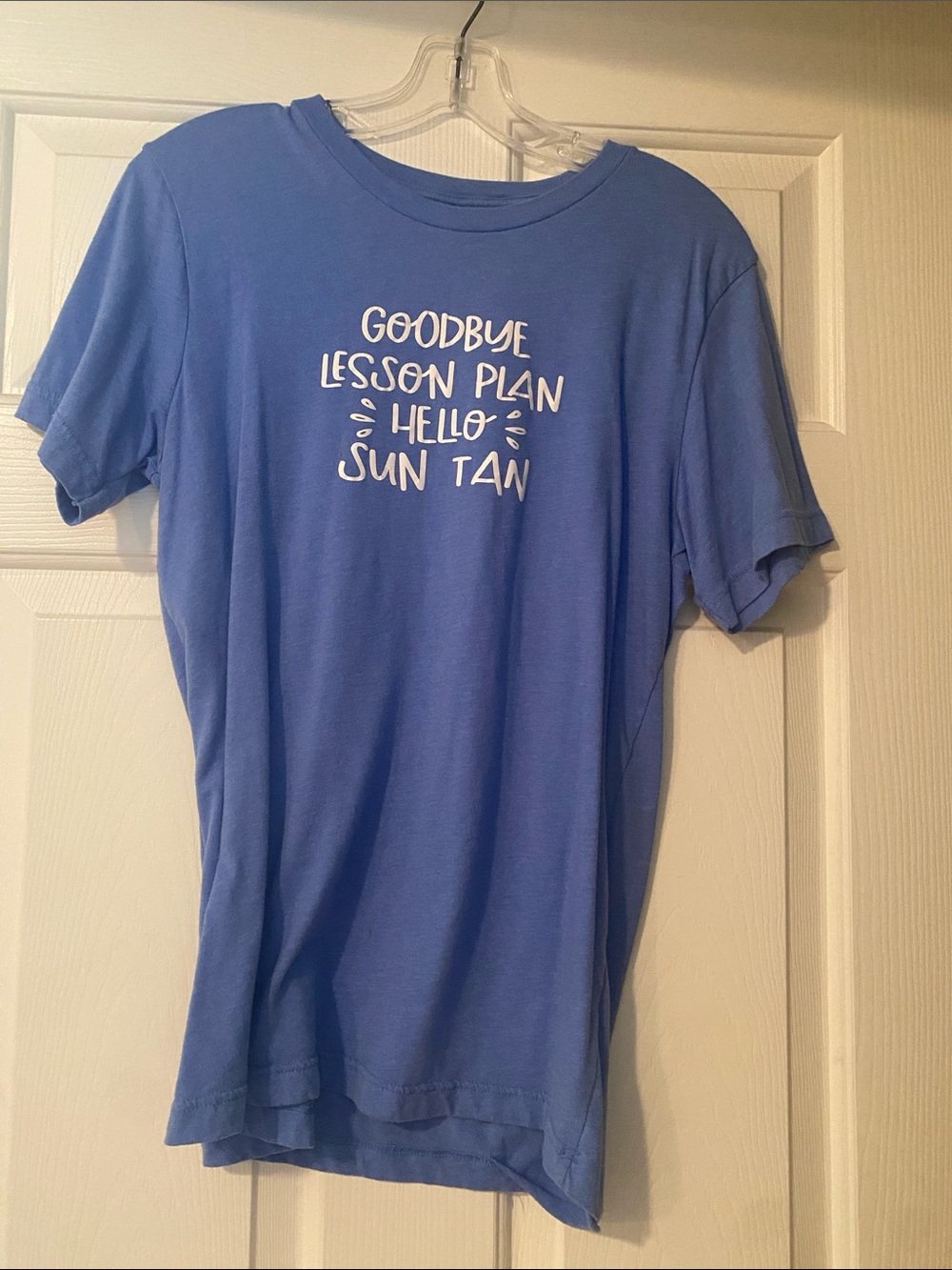 Casual Blue Teacher Graphic Tee with Summer Slogan